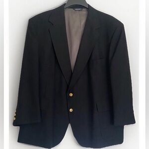 Stafford Men’s Suit Coat Sz 54R Black Blazer Gold Buttons Wool Blend Vents